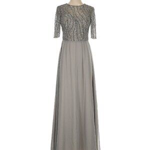 Adrianna Pappel Jewel neckline Long  Formal Chiffon Dress Gray, Size 2,